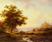 An Extensive River Landscape With A Castle On A Hill Beyond - 弗雷德里克·马里亚努斯·克鲁斯曼